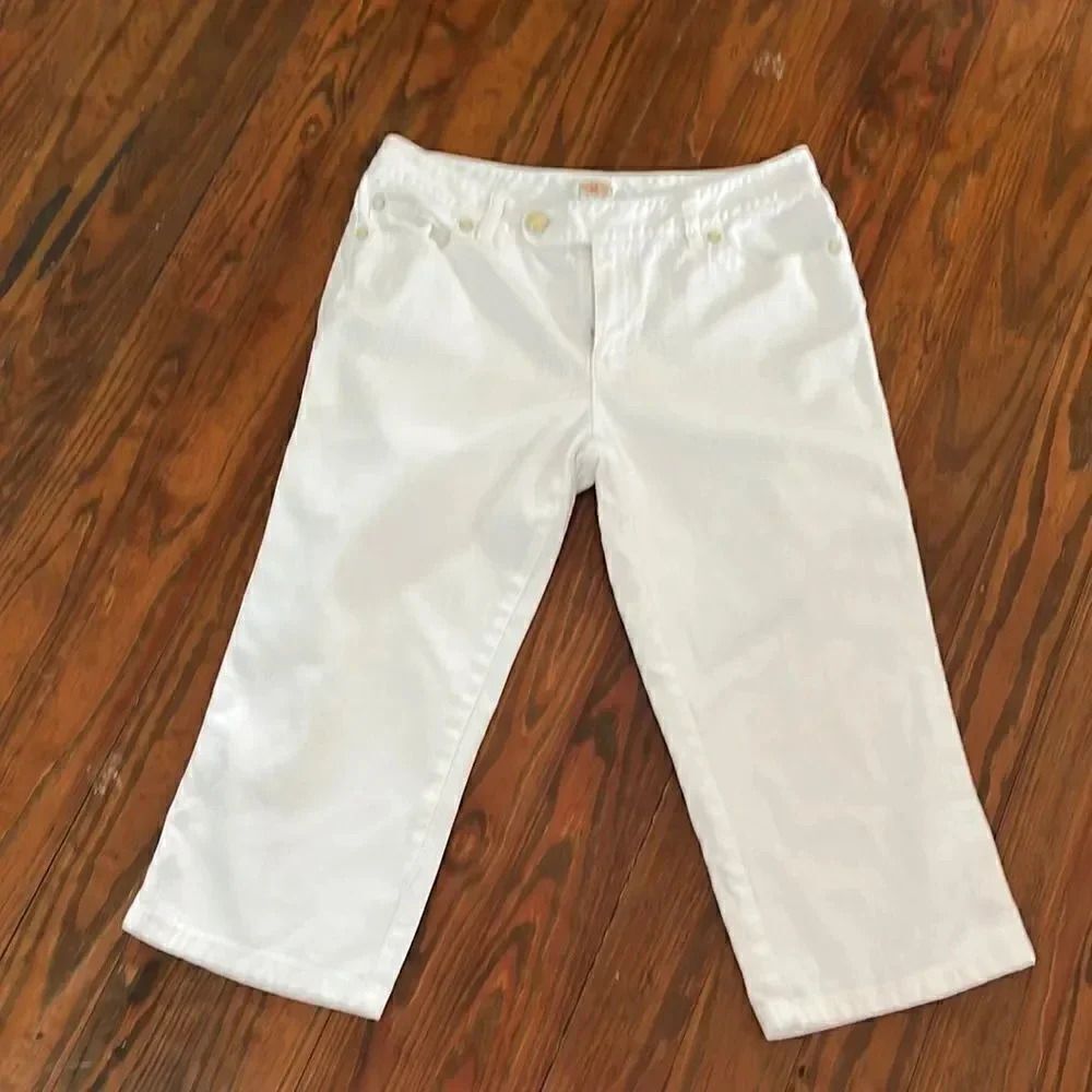 Talbots Petite stretch white denim capris. Size 6